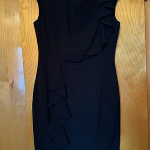 Calvin Klein Black Ruched One Shoulder Sheath Dress
